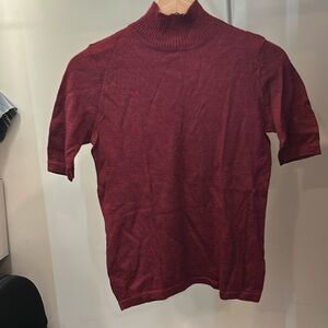 Mark Eisen Small Mohair Burgundy short sleeve Mock Turtleneck Top